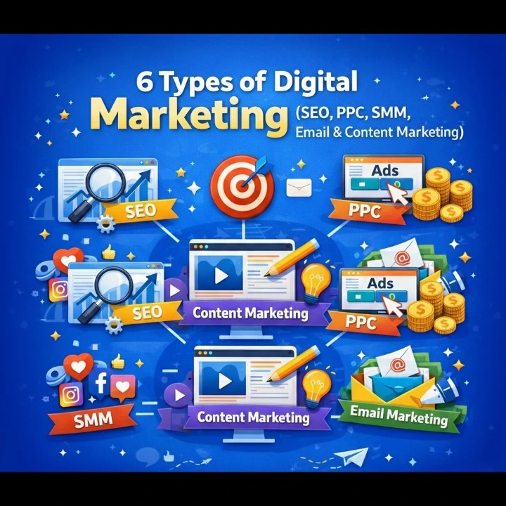 Types of Digital Marketing (SEO, PPC, SMM, Email, Content & Video Marketing)